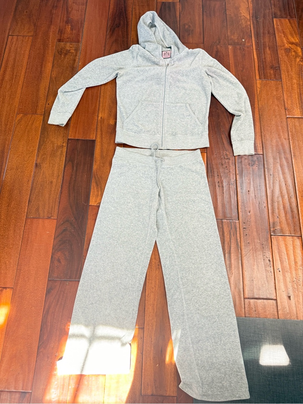 Juicy Couture Gray Velour Tracksuit Set Hoodie L Pants S